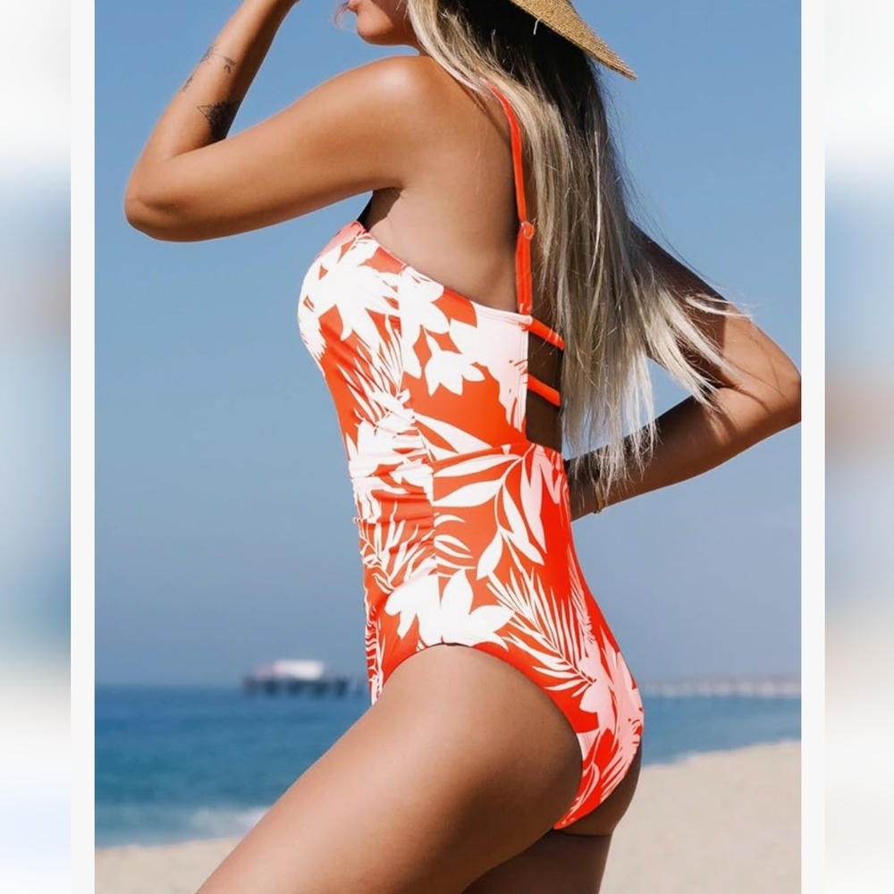 Bathing Suit Square Neck Cutout Back Tummy Control with Adjustabable straps sz L - Picture 3 of 8